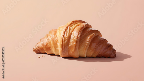 A minimalist icon of a freshly baked croissant with golden-brown layers and a slight shine, set against a soft pastel background.