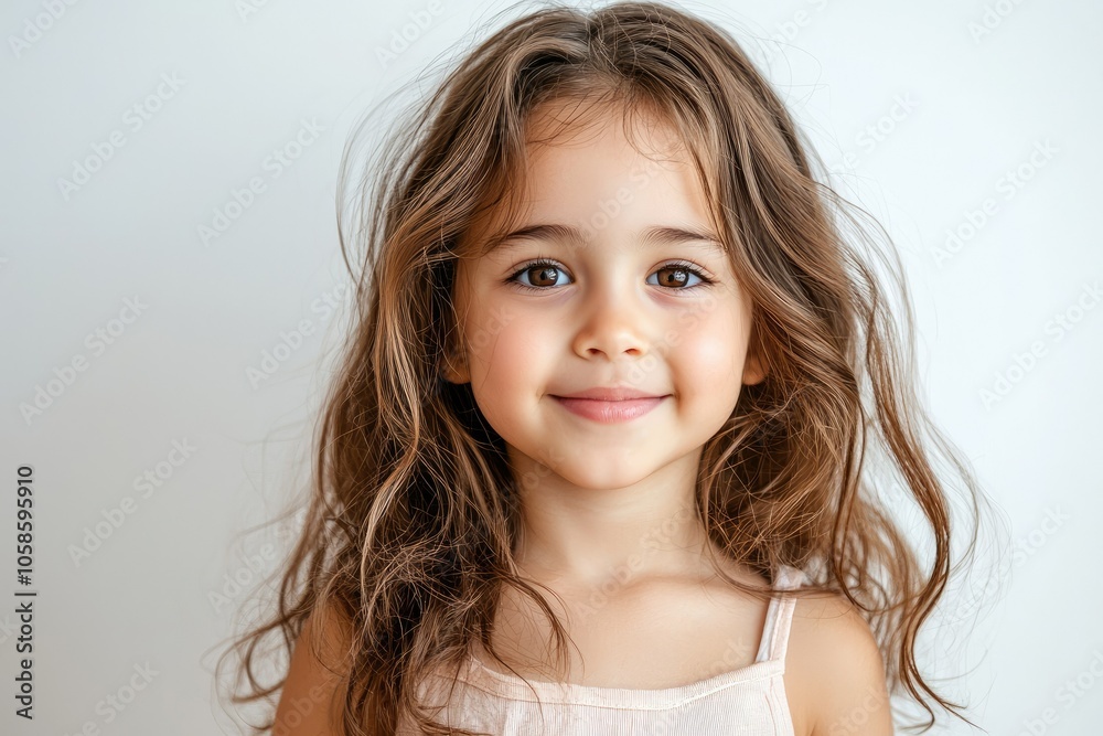 Joyful Latina Girl with Wavy Hair on Neutral Background Joyful Latina Girl with Wavy Hair on Neutral Background