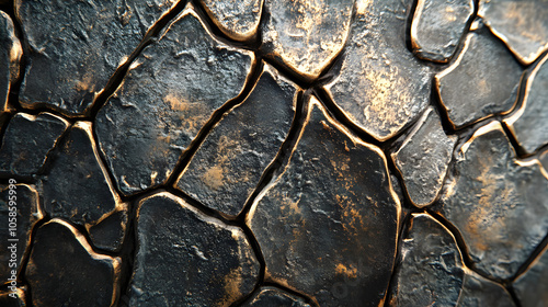 Macro of heavily corroded metal surface with layers of rust, decay, and peeling paint, featuring detailed textures in dark tones. Ideal for industrial backgrounds, texture overlays, and rugged designs photo