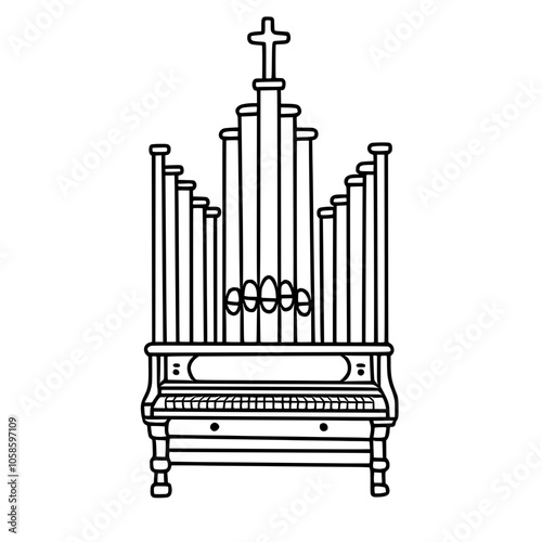 Church Organ Hand drawn Christmas Winter christianity religion graphic vector illustration isolated on white background color editable 
