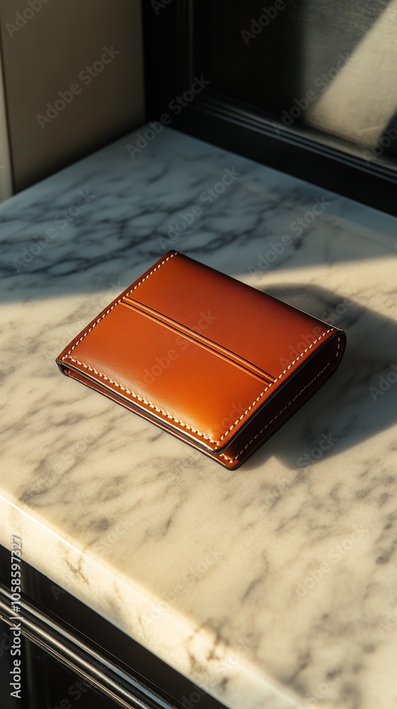 Luxury leather wallet on a marble surface