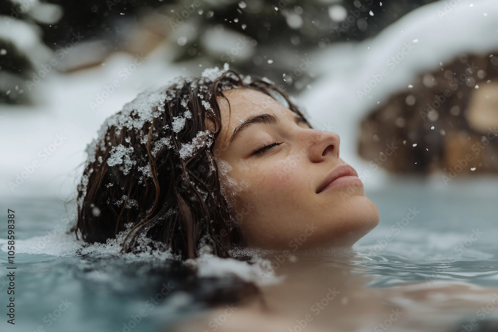 Fototapeta premium Generative AI captures serene winter relaxation at a luxury resort spa