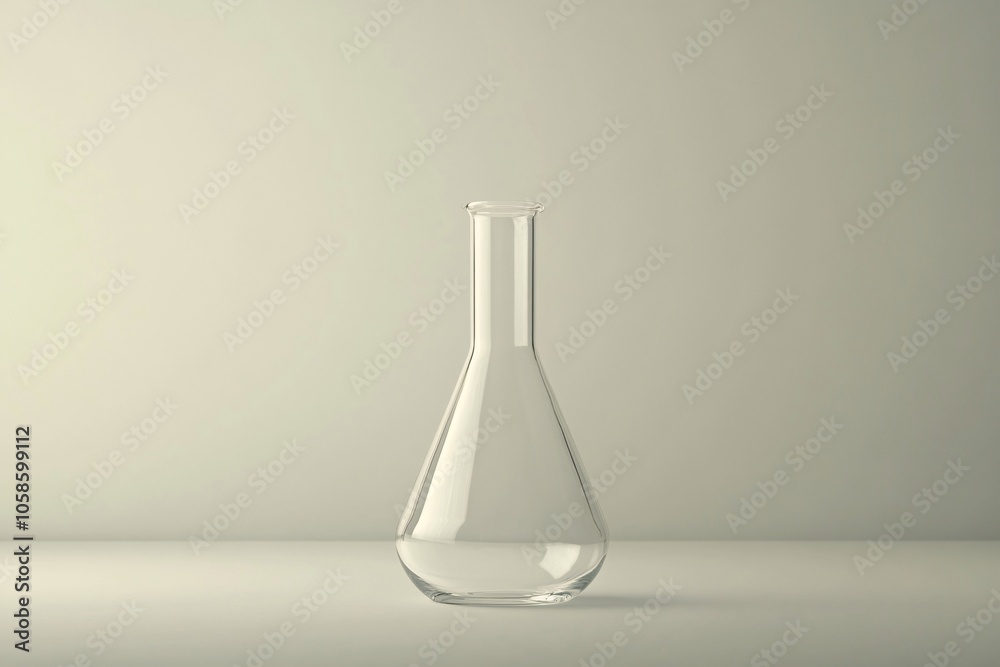 Empty Erlenmeyer Flask on White Background: Chemistry Lab Equipment Empty Erlenmeyer Flask on White Background: Chemistry Lab Equipment