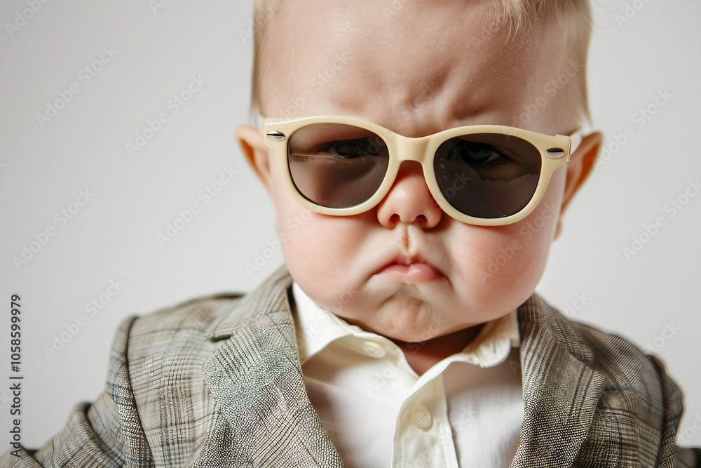 Created with generative ai image of small severe angry child office boss Created with generative ai image of small severe angry child office boss