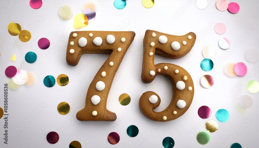 Decorated cookie, number 75, image for birthday or anniversary celebration Decorated cookie, number 75, image for birthday or anniversary celebration