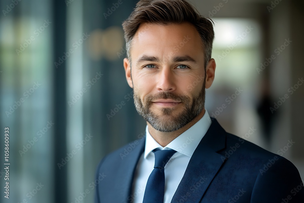 Confident Businessman in a Sharp Blue Suit Smiling Confident Businessman in a Sharp Blue Suit Smiling