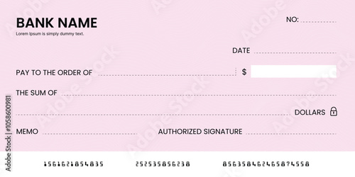 Blank bank check, checkbook cheque template or money payment paper voucher, vector mockup. Business or personal account cash pay cheque certificate or paycheck coupon from checkbook