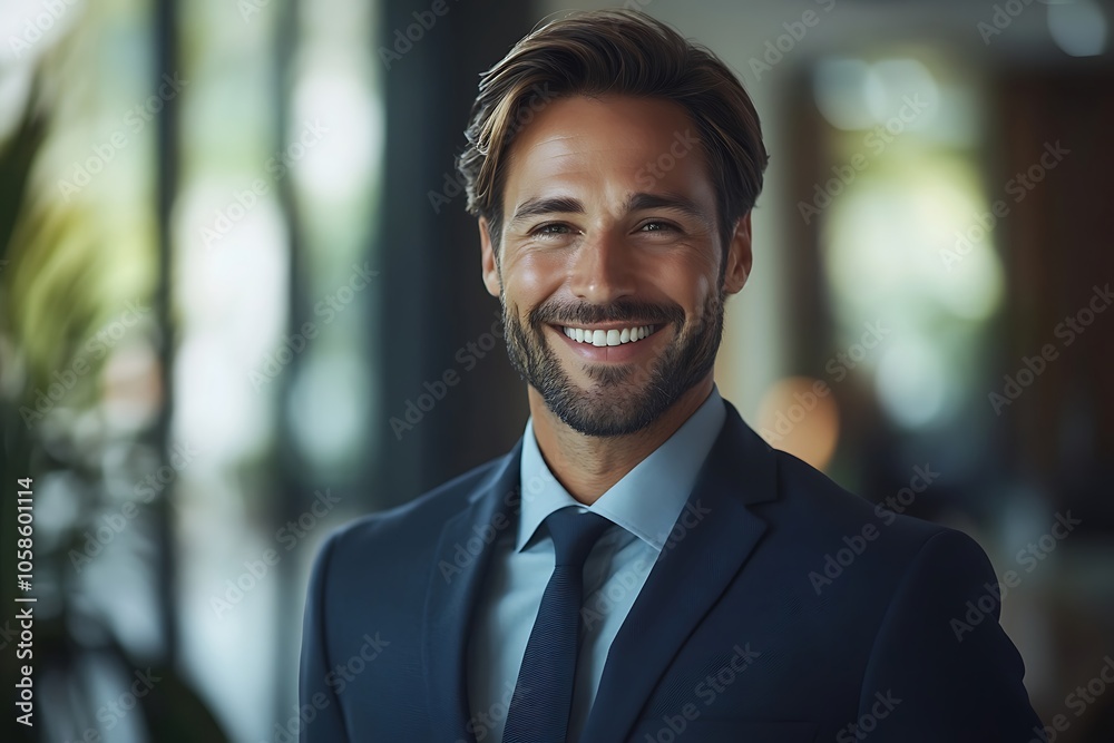 Confident Businessman in a Sharp Suit Smiling Portrait Confident Businessman in a Sharp Suit Smiling Portrait