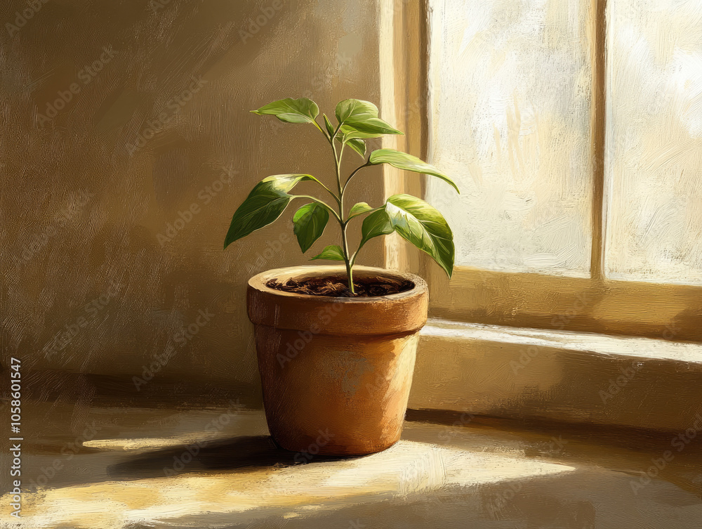 Peaceful Indoor Scene with a Small Sunflower Peaceful Indoor Scene with a Small Sunflower