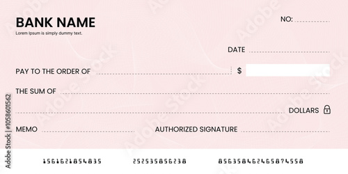 Blank bank check, checkbook cheque template or money payment paper voucher, vector mockup. Business or personal account cash pay cheque certificate or paycheck coupon from checkbook