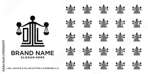 Set of justice, pillar, and law logo design initial o combined with letter a to z
