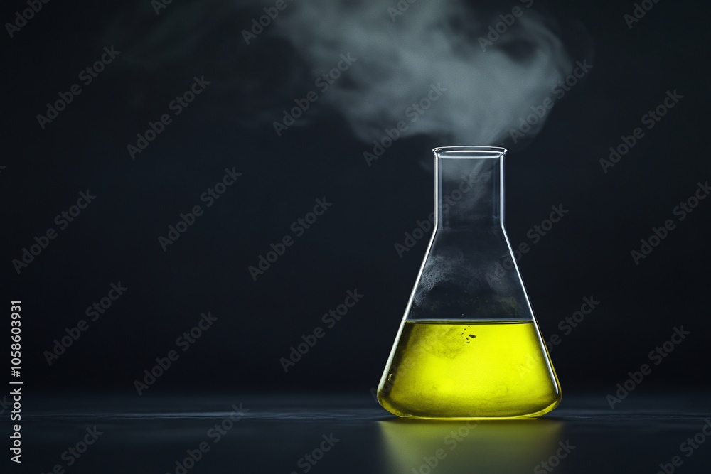 Close-up of a Beaker with Boiling Yellow Liquid and Steam Close-up of a Beaker with Boiling Yellow Liquid and Steam