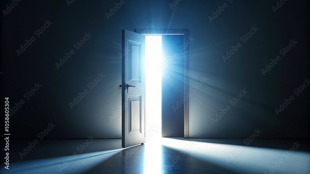 Rays of light coming through a partially open door in pitch darkness Rays of light coming through a partially open door in pitch darkness