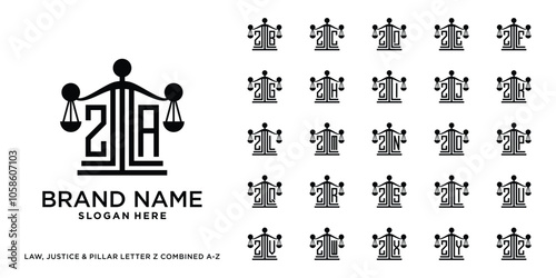Set of justice, pillar, and law logo design initial z combined with letter a to z