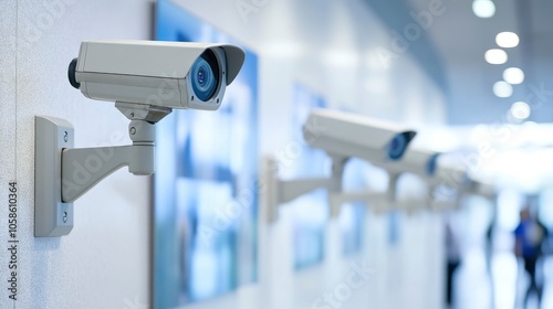 Security Cameras in a Modern Office Building Hallway