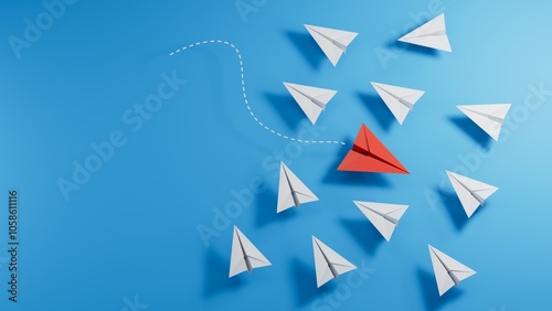 Photos Being different of Red paper airplane concept between white paper airplane