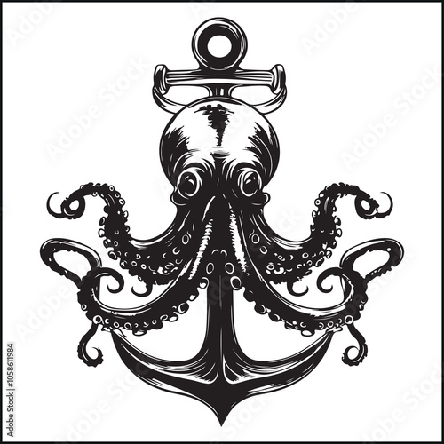 octopus and anchor tattoo, mascot logo