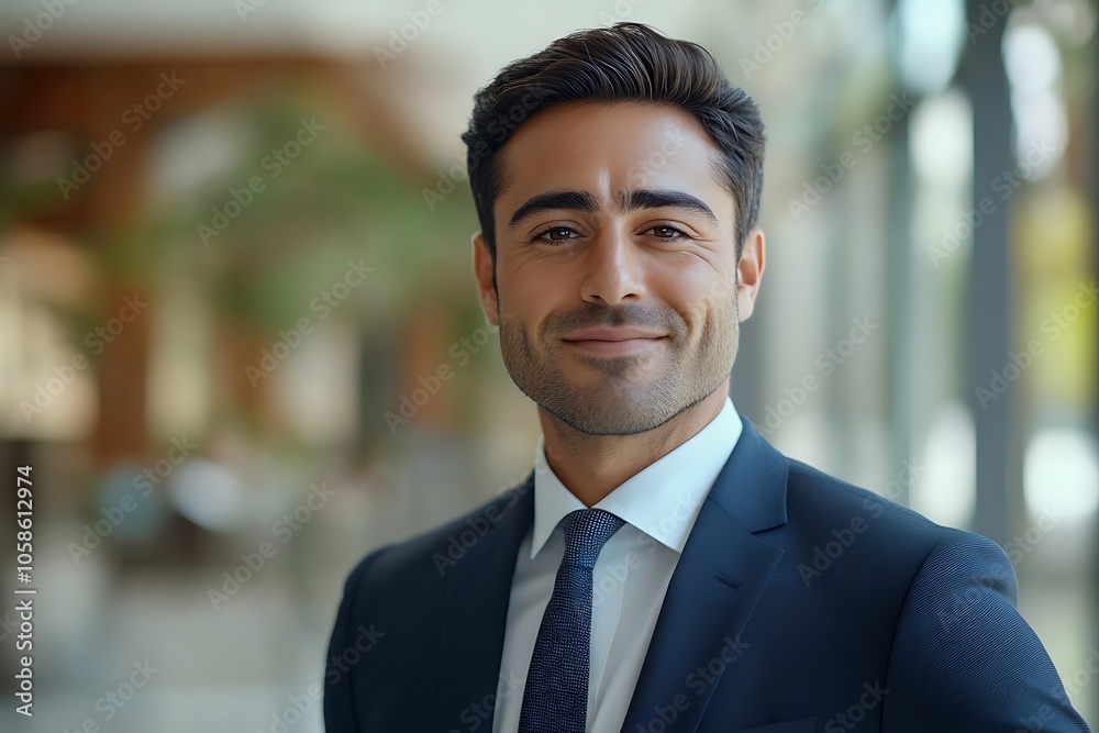 Confident Businessman in Blue Suit with a Friendly Smile and Brown Eyes Confident Businessman in Blue Suit with a Friendly Smile and Brown Eyes