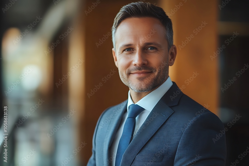 Confident Businessman in Blue Suit with a Gentle Smile Confident Businessman in Blue Suit with a Gentle Smile