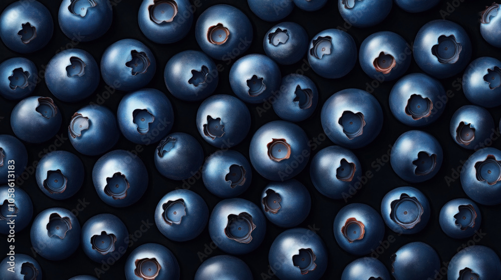 Close-up view of fresh, ripe blueberries in a scattered arrangement against a dark background, showcasing their smooth texture and deep blue color. Close-up view of fresh, ripe blueberries in a scattered arrangement against a dark background, showcasing their smooth texture and deep blue color.