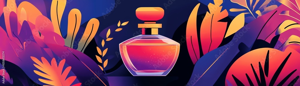 Luxury perfume bottle, bold style and colors, flat design illustration Luxury perfume bottle, bold style and colors, flat design illustration