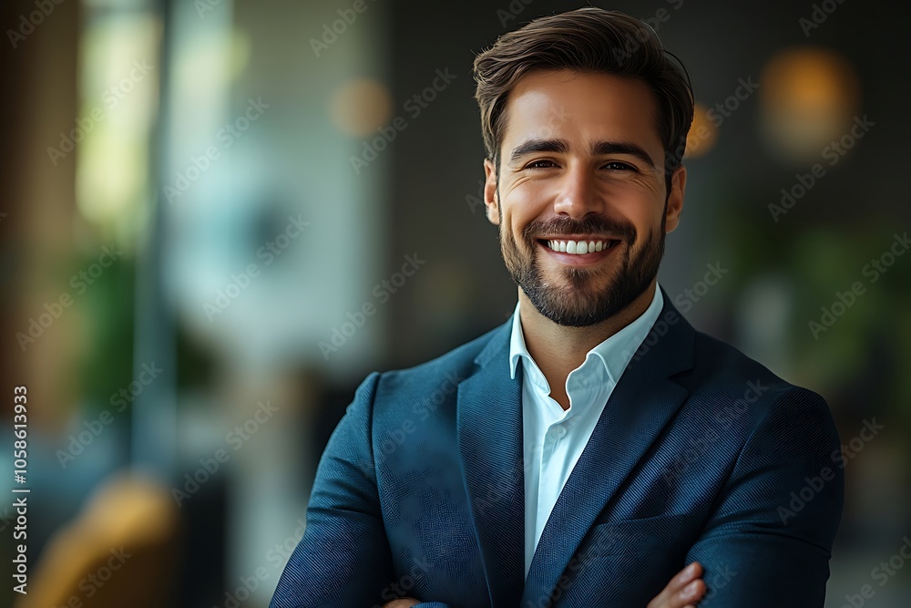 Confident Businessman in Blue Suit with Arms Crossed Smiling1 Confident Businessman in Blue Suit with Arms Crossed Smiling1
