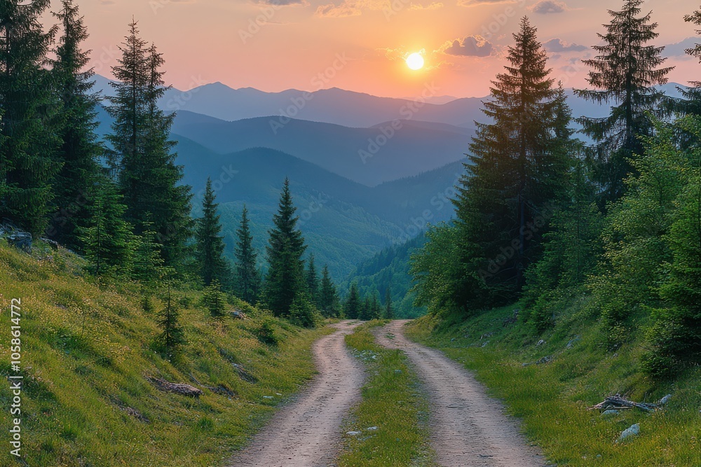 Sunset over a Mountain Road Sunset over a Mountain Road