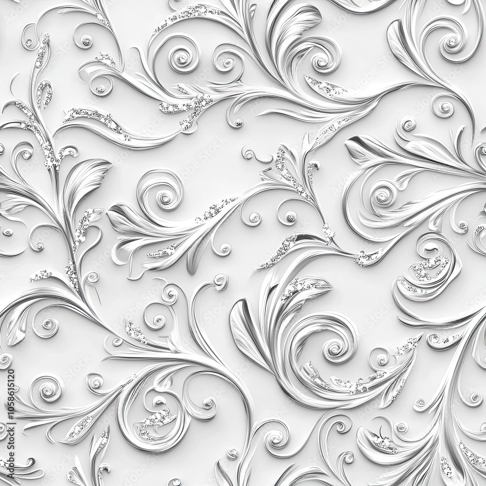 White and Silver Embossed Floral Pattern White and Silver Embossed Floral Pattern