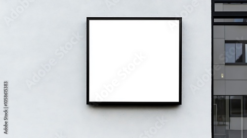 Blank Signboard on White Wall Building Exterior