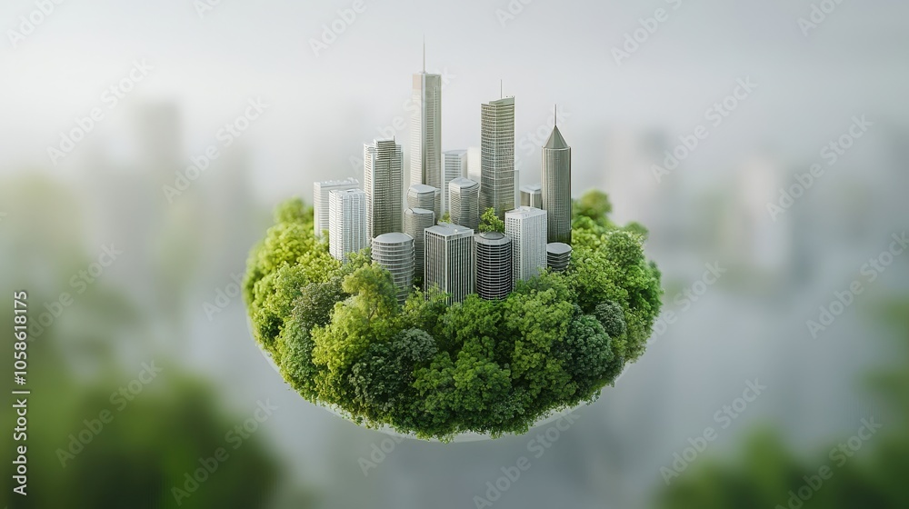 Fototapeta premium Sustainable City on Green Island Concept