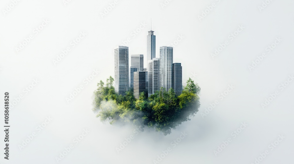 Futuristic Cityscape Surrounded by Lush Greenery Futuristic Cityscape Surrounded by Lush Greenery