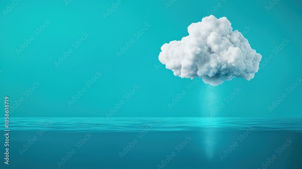 Floating Cloud Above Calm Turquoise Water Surface Floating Cloud Above Calm Turquoise Water Surface