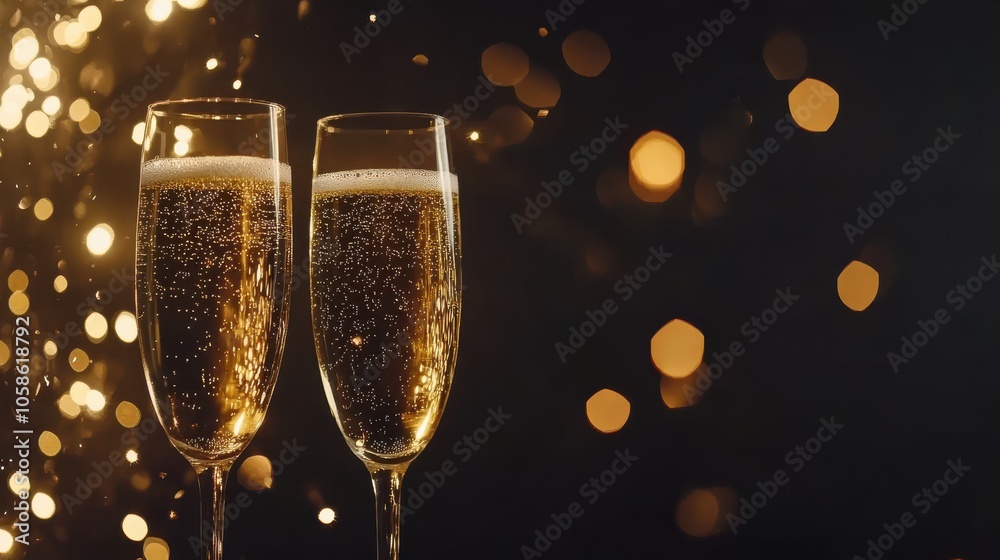 Golden Champagne Toast for New Year with Copy Space Golden Champagne Toast for New Year with Copy Space