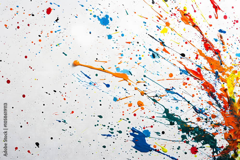 vibrant paint splatters on white canvas reflecting creativity. generative ai