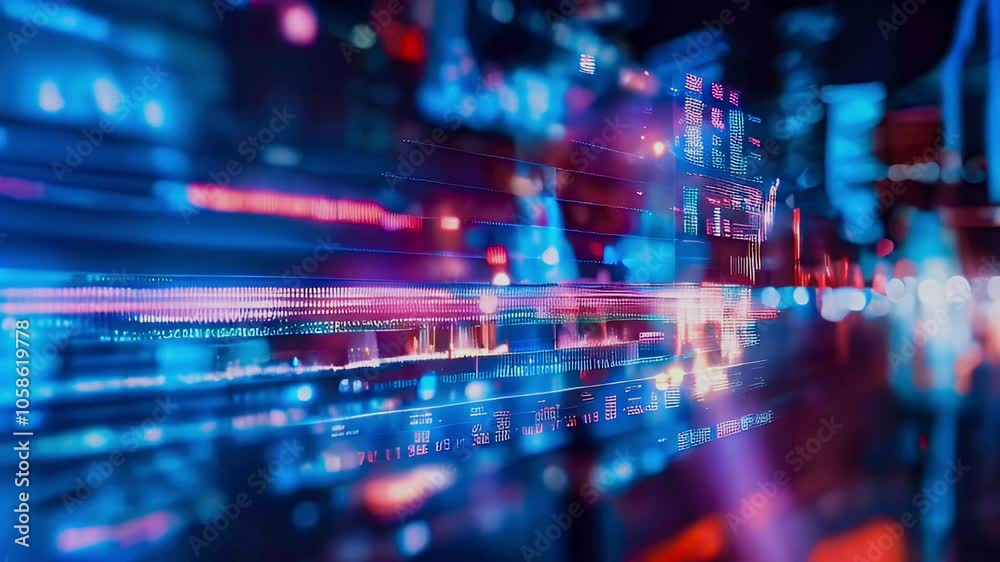 Abstract background of stock market data with glowing city lights. Abstract background of stock market data with glowing city lights.