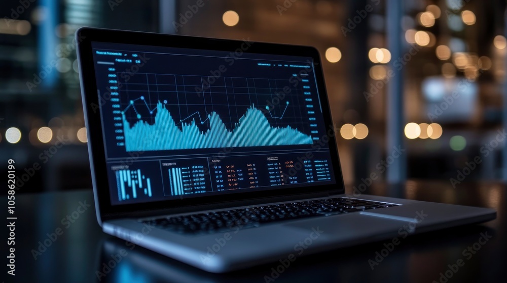 Laptop with Stock Market Data on Screen Laptop with Stock Market Data on Screen