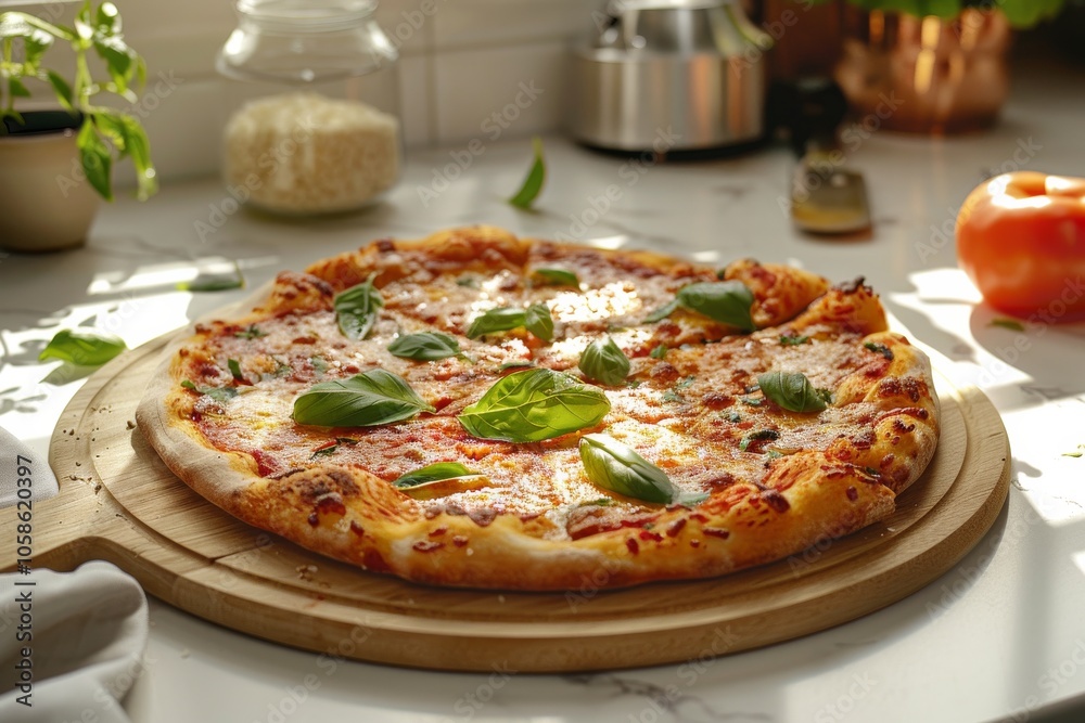 freshly baked vegan pizza on the board freshly baked vegan pizza on the board