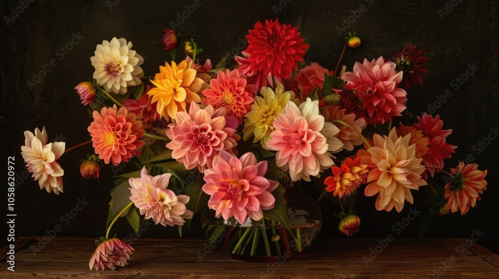 Colorful dahlia bouquet in a vase Colorful dahlia bouquet in a vase