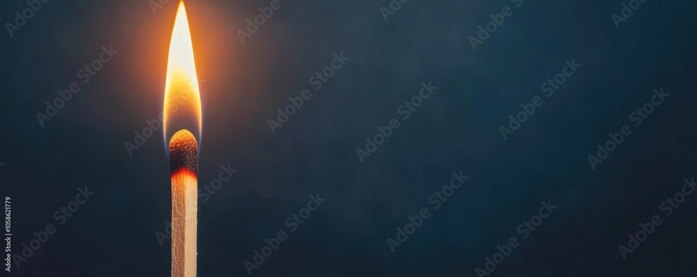 A close-up of a lit matchstick with a dark background, illuminating the surroundings softly. A close-up of a lit matchstick with a dark background, illuminating the surroundings softly.
