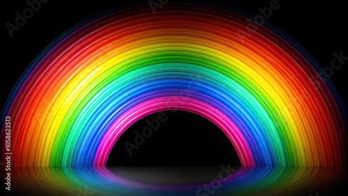 Colorful fresnel array rainbow shape stripes against black background