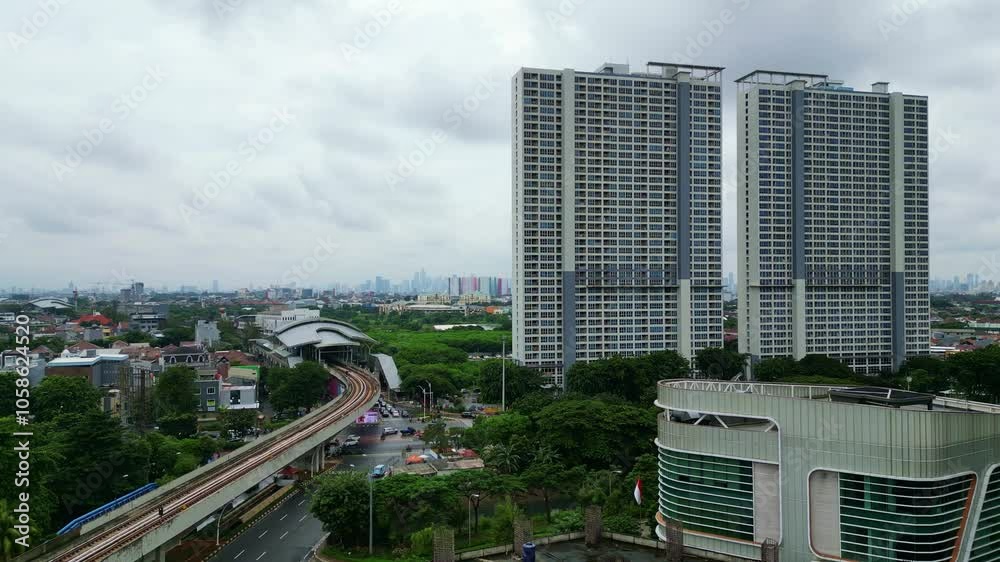 Aerial View of Jakarta Cityscape with Tall Buildings and Expansive City Views Aerial View of Jakarta Cityscape with Tall Buildings and Expansive City Views