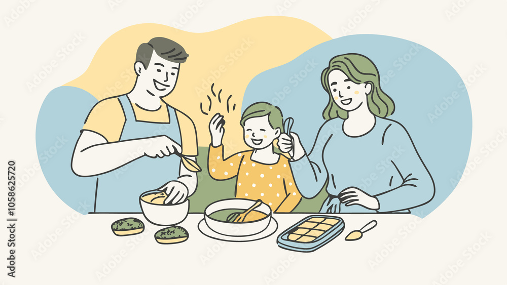 Consumer Cooking An illustration showing a happy family cooking and enjoying meals made from cultured meat highlighting the final stage where the product reaches consumers. Consumer Cooking An illustration showing a happy family cooking and enjoying meals made from cultured meat highlighting the final stage where the product reaches consumers.