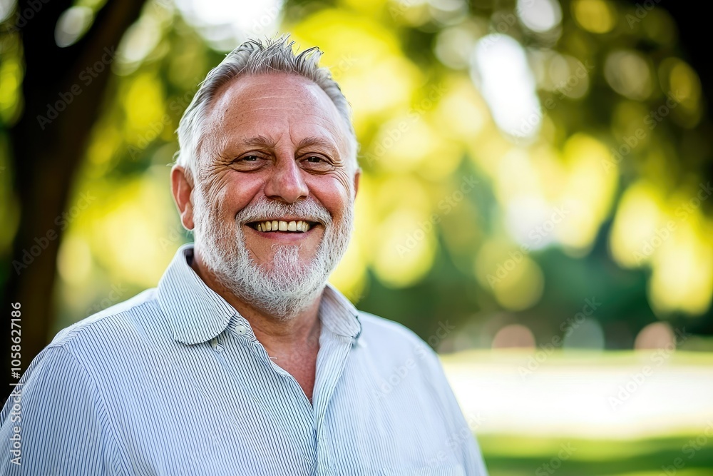 Happy Man with Beard Smiling in Park Setting