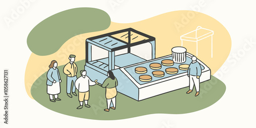 Future of Food A forwardlooking illustration depicting a futuristic food market featuring labgrown meat with modern packaging vibrant displays and consumers excitedly exploring photo