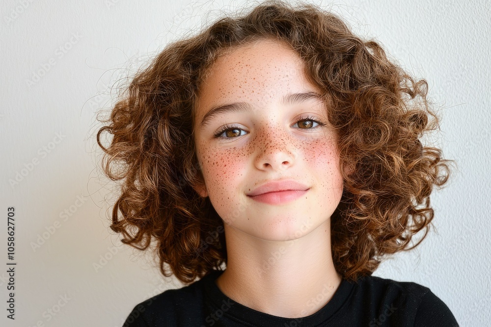 Teenage Girl with Freckles Posed Against Plain Backdrop