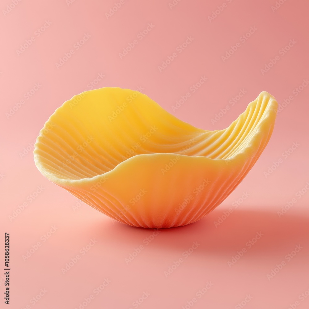 Vibrant Yellow Shell-Shaped Bowl on Smooth Pink Background Vibrant Yellow Shell-Shaped Bowl on Smooth Pink Background