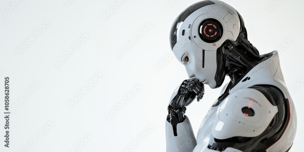 robot thinks on a white background robot thinks on a white background