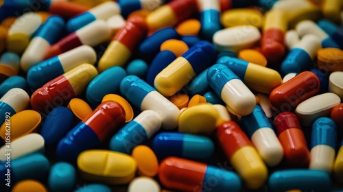 Closeup of Assorted Colorful Pills and Capsules