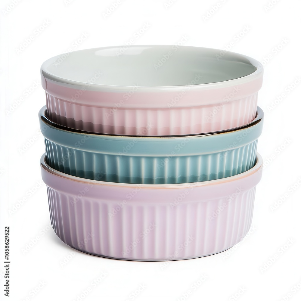 a ceramic ramekin set, kitchenware, classic design, pastel colors, isolated on white background a ceramic ramekin set, kitchenware, classic design, pastel colors, isolated on white background