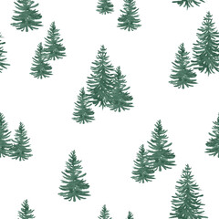 Wandcirkels Aquarel prints patronen Christmas watercolor seamless pattern with christmas trees on white background. New year illustration for print on textile, wallpaper  © BloomPix
